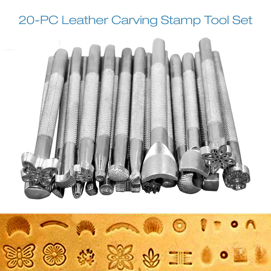 20 PC Set - Leather Tools Working Saddle Making Carving Craft Stamps Punch DIY