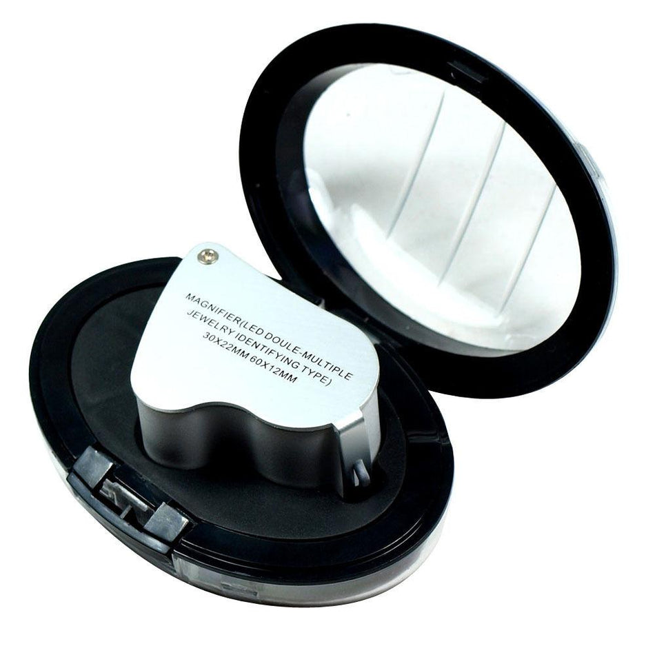 Illuminated 30X - 60X Dual Lens LED Lights Jewelers Loupe Lighted Magnifier