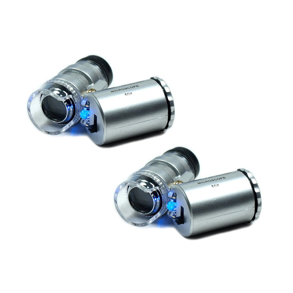 2 PACK - Mini 60x Jewelers Loupe Magnifier Microscope LED Fluorescence Light